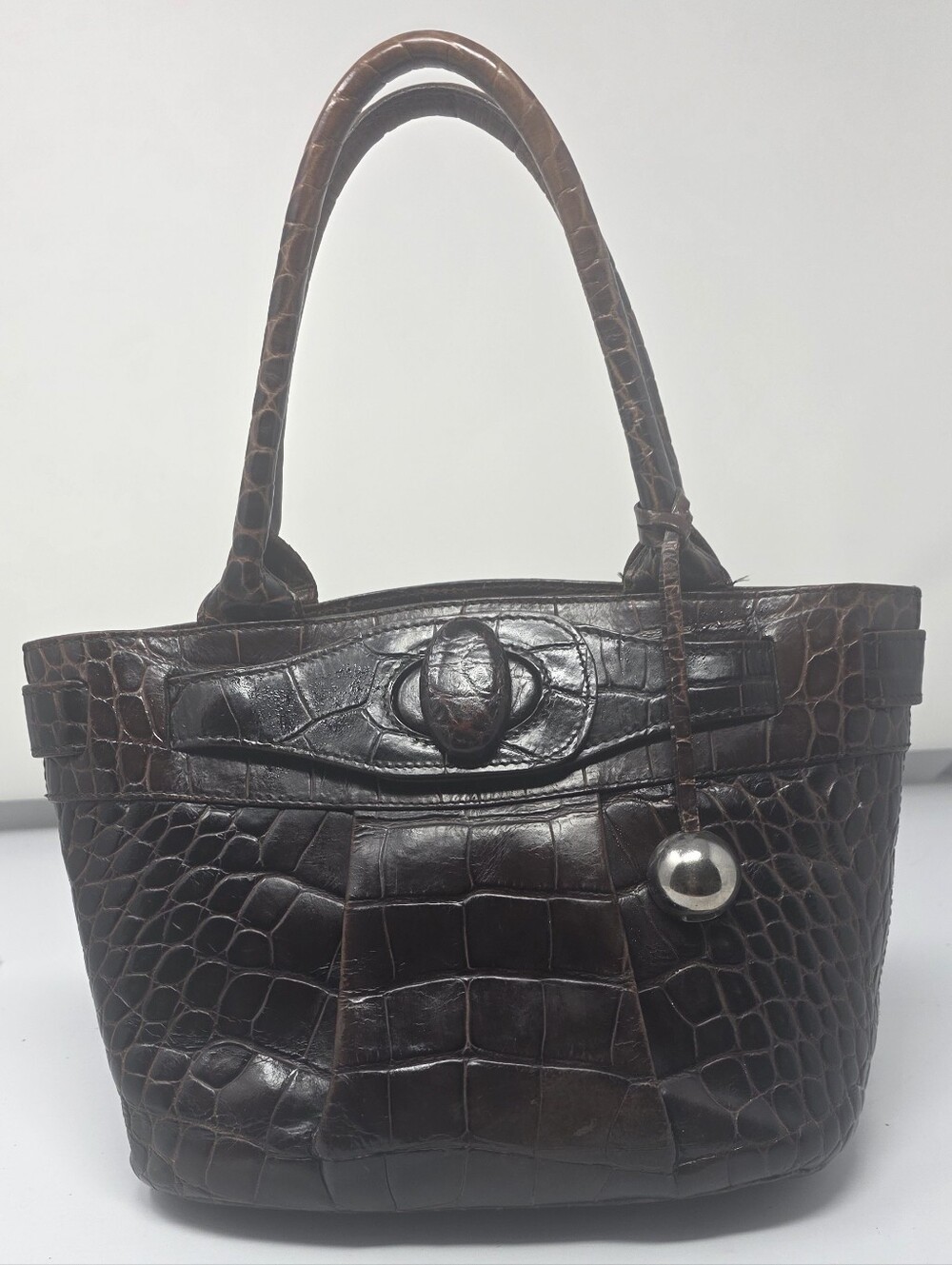vintage 1998 Furla crocodile-embossed leather tote handbag, Papers Inc. "Pristin